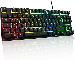 The G-Lab Keyz Caesium TKL Clavier Gamer TKL 87 Touches Filaire USB AZERTY Français, Rétro-Éclairage LED Multicolore – Clavier Gaming Compact sans Pavé Numérique pour PC/PS4/PS5/XBOX (Noir)