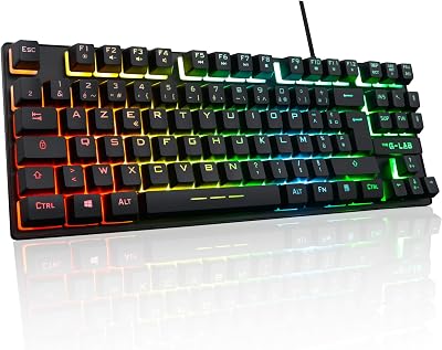 The G-Lab Keyz Caesium TKL Clavier Gamer TKL 87 Touches Filaire USB AZERTY Français, Rétro-Éclairage LED Multicolore – Clavier Gaming Compact sans Pavé Numérique pour PC/PS4/PS5/XBOX (Noir)