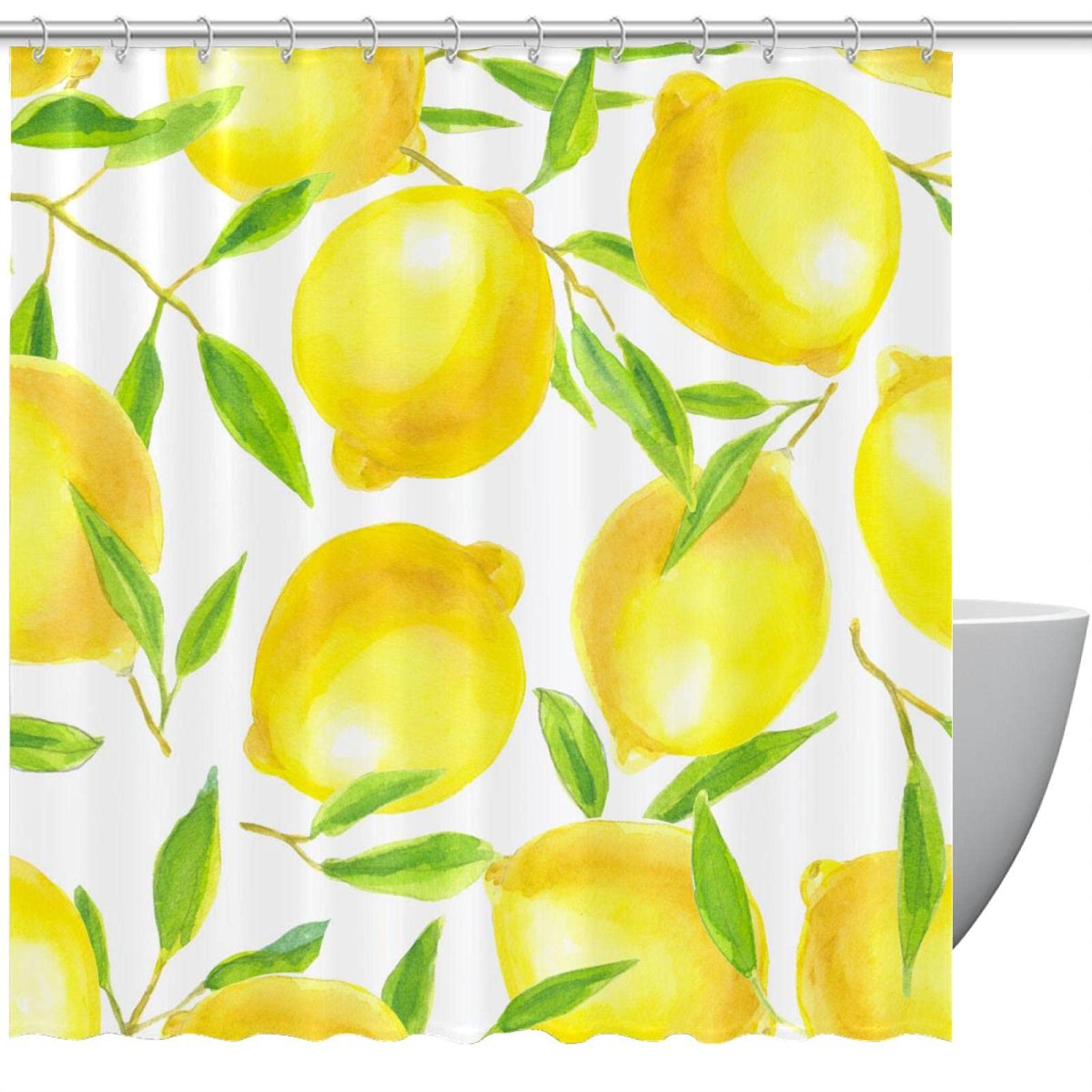 Rideau de douche en tissu salle de bain imprimé citron jaune lavable