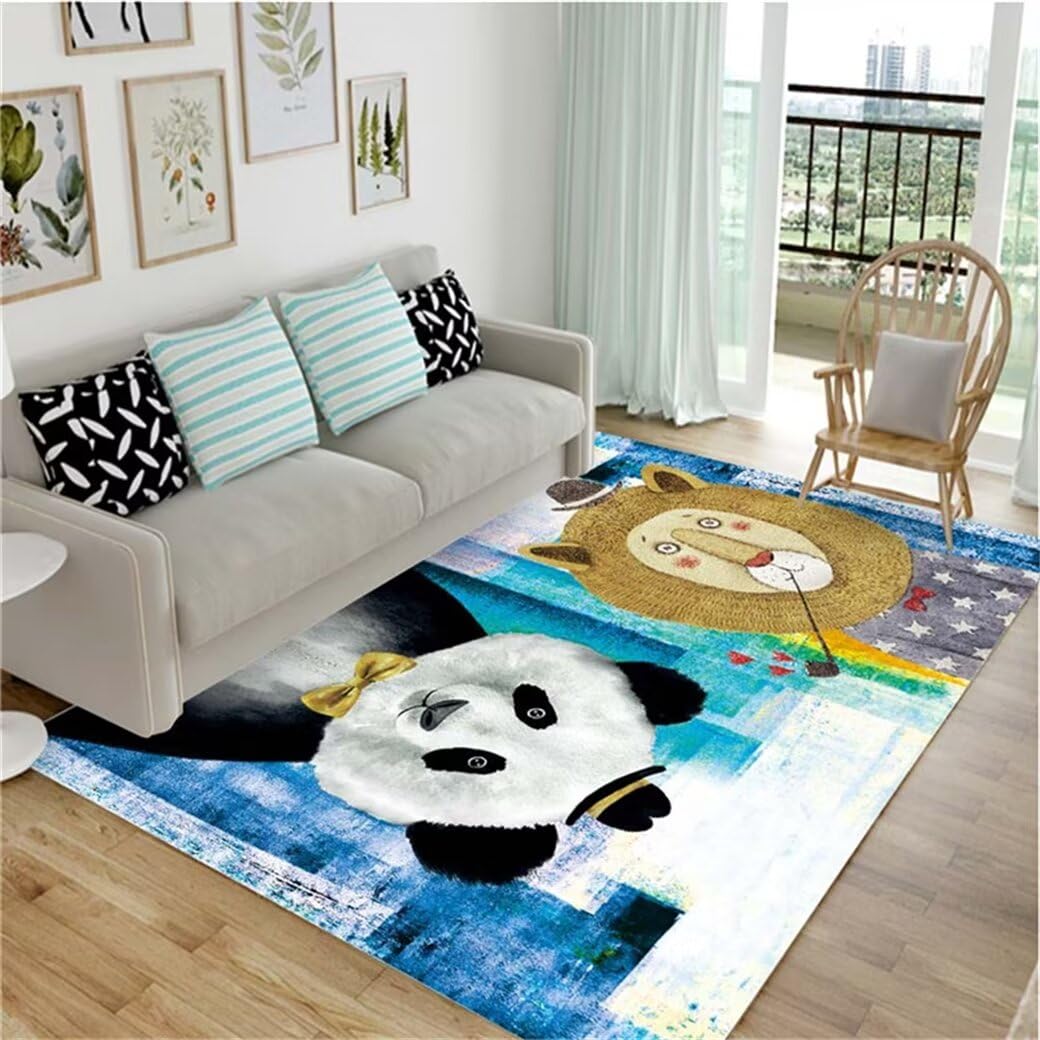 Tapis de chambre garçon antidérapant bleu motif dessin animé