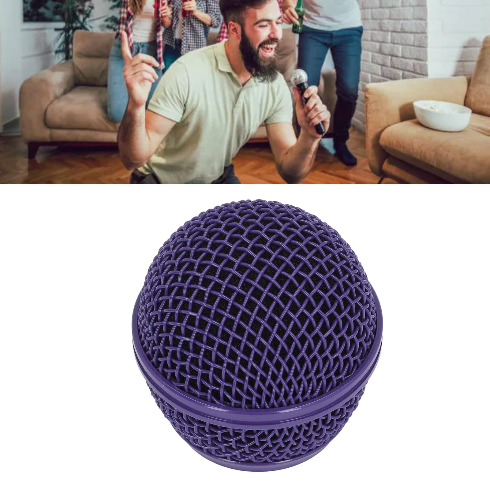 Replacement Microphone Grille, Stainless Steel Mesh Microphone Grille Head Noise Reduction Impact Resistant for SM58LC (Violet) - Image 3