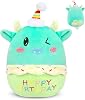Cow Stuffed Animal - Green Cow Plush Pillow, Happy Birthday Stuffed Animal Toy Gifts for Kids, Birthday Party Decor