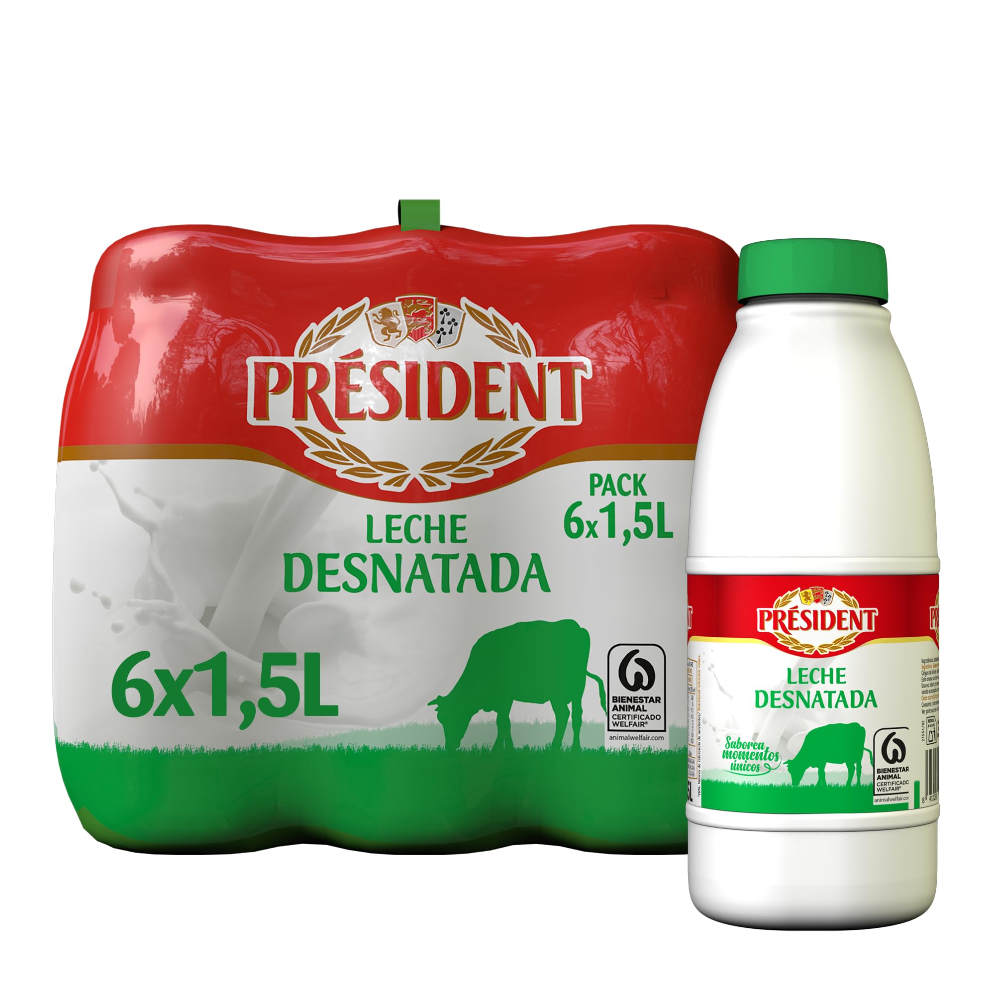 Président Leche Desnatada Bienestar Animal UHT Pack 6 x 1,5L
