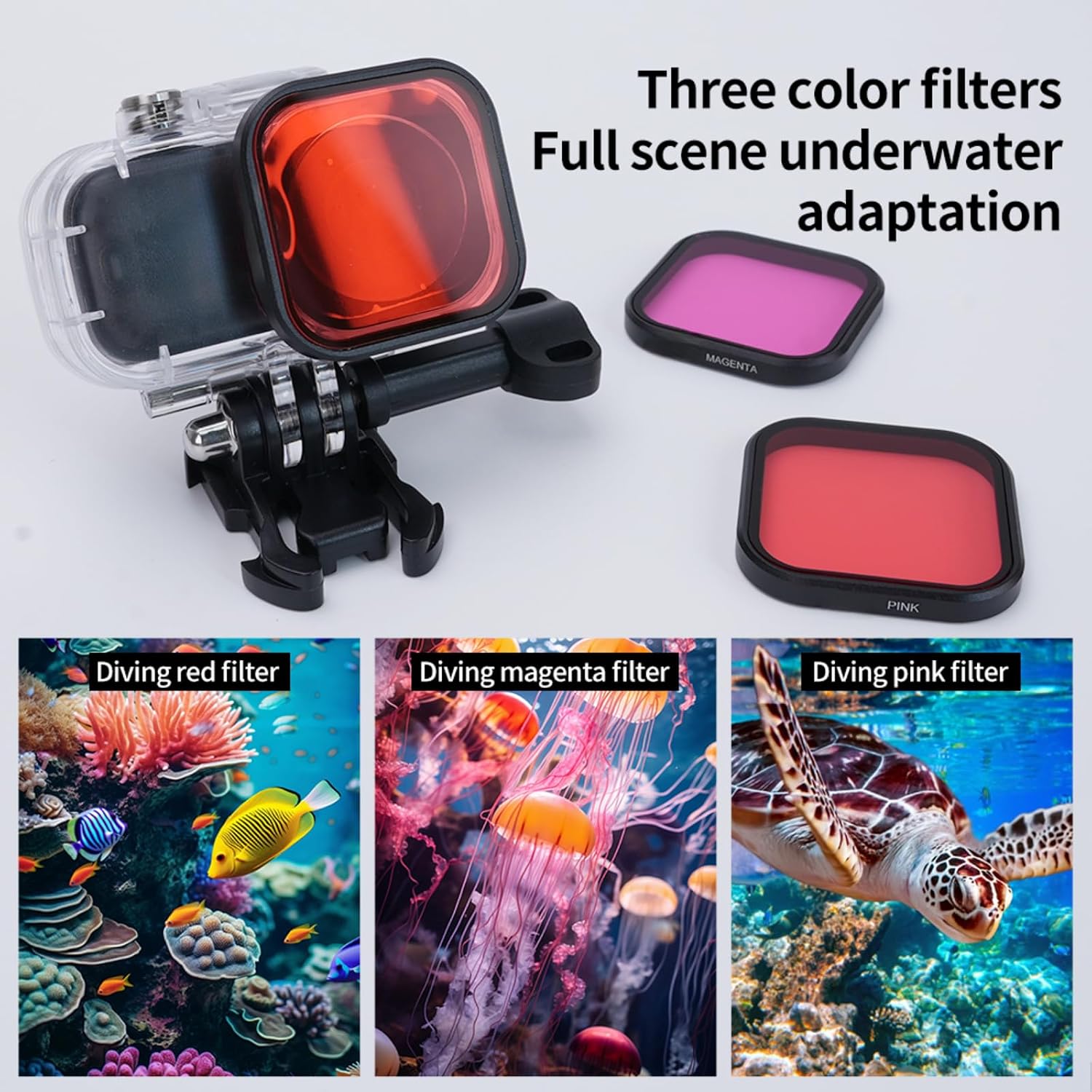 Waterproof Case Filter Kit Compatible with DJI Osmo Nano, Quick-Snap Filters with Buoyancy Handle and Anti-Fog Inserts, for Underwater Vlogging and Sports (3 Filters Set)