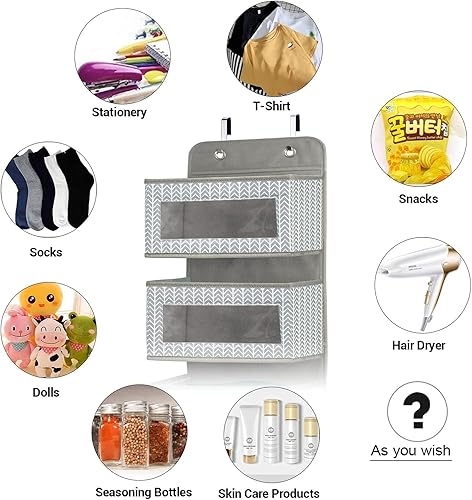 Miniatura 5 de Organizador de almacenamiento de despensa colgante sobre la puerta con 5 bolsillos grandes con ventana de PVC transparente y 2 ganchos de metal