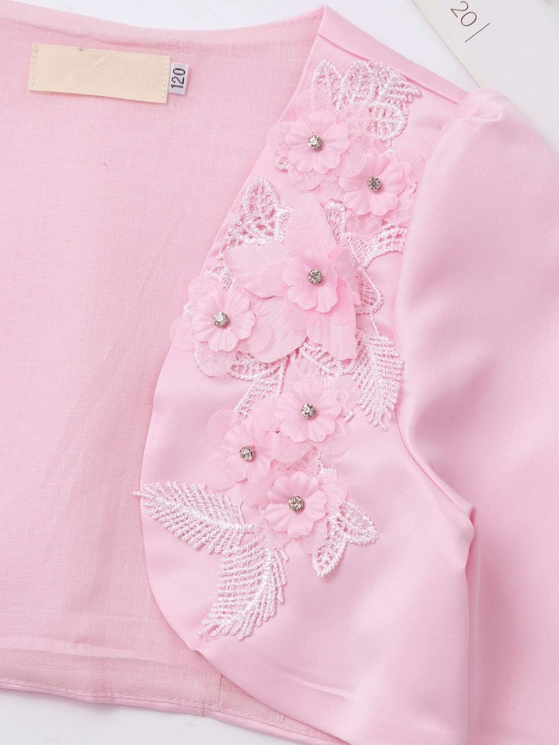 ranrann Kids Satin Flower Girl Bolero Shrug Dress Coat Long Sleeve Cardigans Short Jacket Floral Beaded Cover up