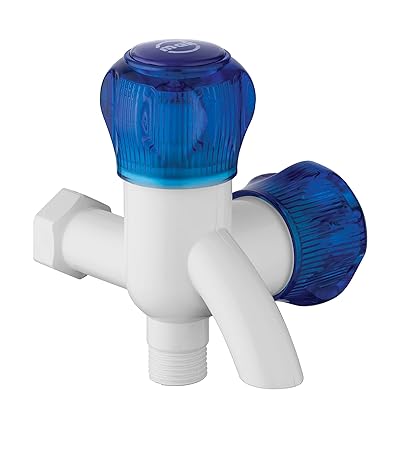 Axtry Mak ABS Plastic Water Tap/2 Way Tap/2 Way Bib Tap/Two Way Tap Bathroom/2 Way Bib Cock/2 in 1 Plastic Bib Cock/Bibcock for Hot & Cold Water/ 1/2 Inch 15mm (1 Pcs, White + Crystal Blue)
