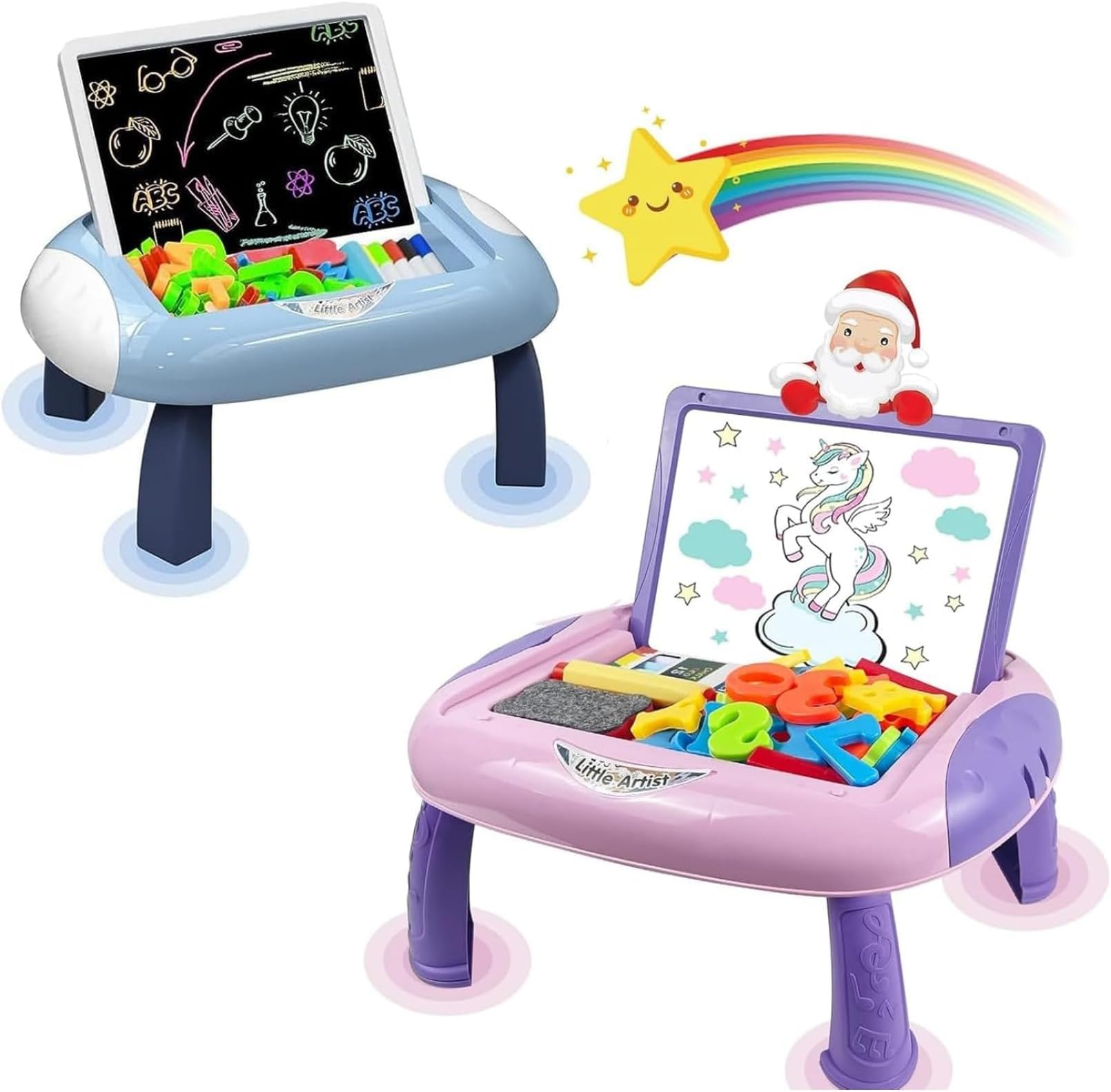 AM ANNA Drawing Board Table for Toddlers 1-3 with Magnetic Letters and Numbers for Toddler Toys, Erasable Writing Sketching Pad for Toddlers with Color Pen,Chalk,Chalk Brush,Doodle Toys Birthday Gift