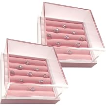 CHARMED AROMA Acrylic Ring Display Case with Pink Velvet Lining | Jewelry Organizer for Rings & Bands | Gift for Women, Mom, Girlfriend | 5" x 4.81" x 2.81" 2