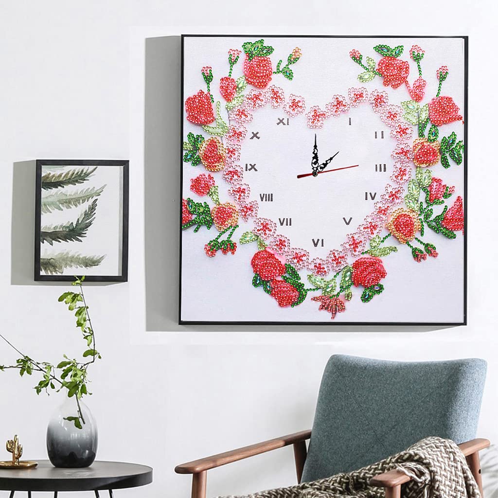 Leilei D 5 Diy Iamon Painting Clocks Kits, Special Shape Diamon Art Clock, Full Rill Rhinestone Embroidery Cross Stitch Pictures For Wall Home Ecoration Eco 35X35cm, Clock (D)