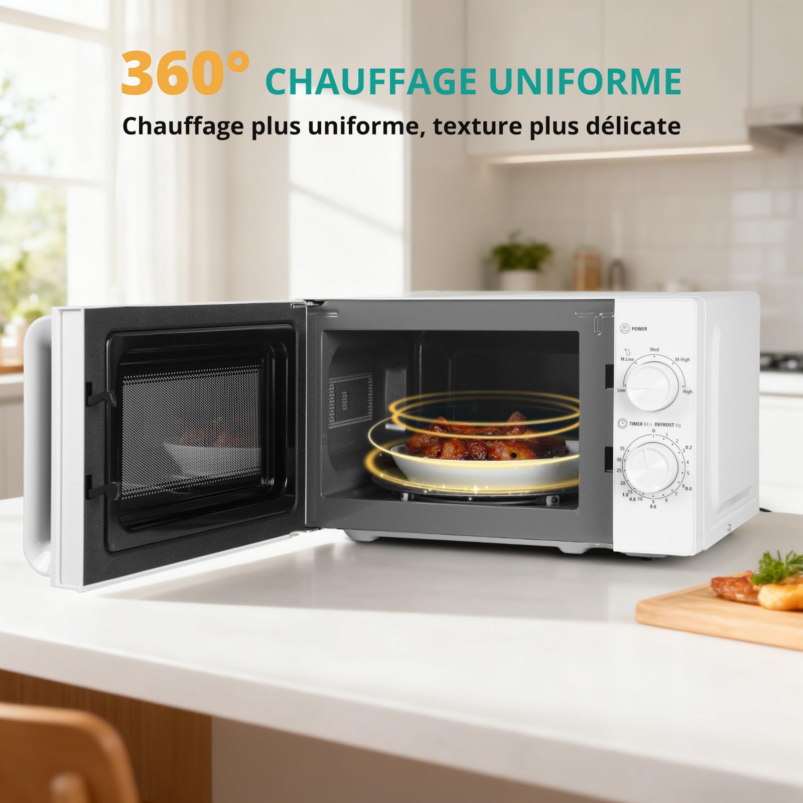 SMETA Micro-ondes, 20L Micro Onde, Sans Grill, Revêtement, 700 W de Puissance, 5 Niveaux, Minuterie 35 Minutes, Mode Décongeler par Temps/Poids, Finition Blanc