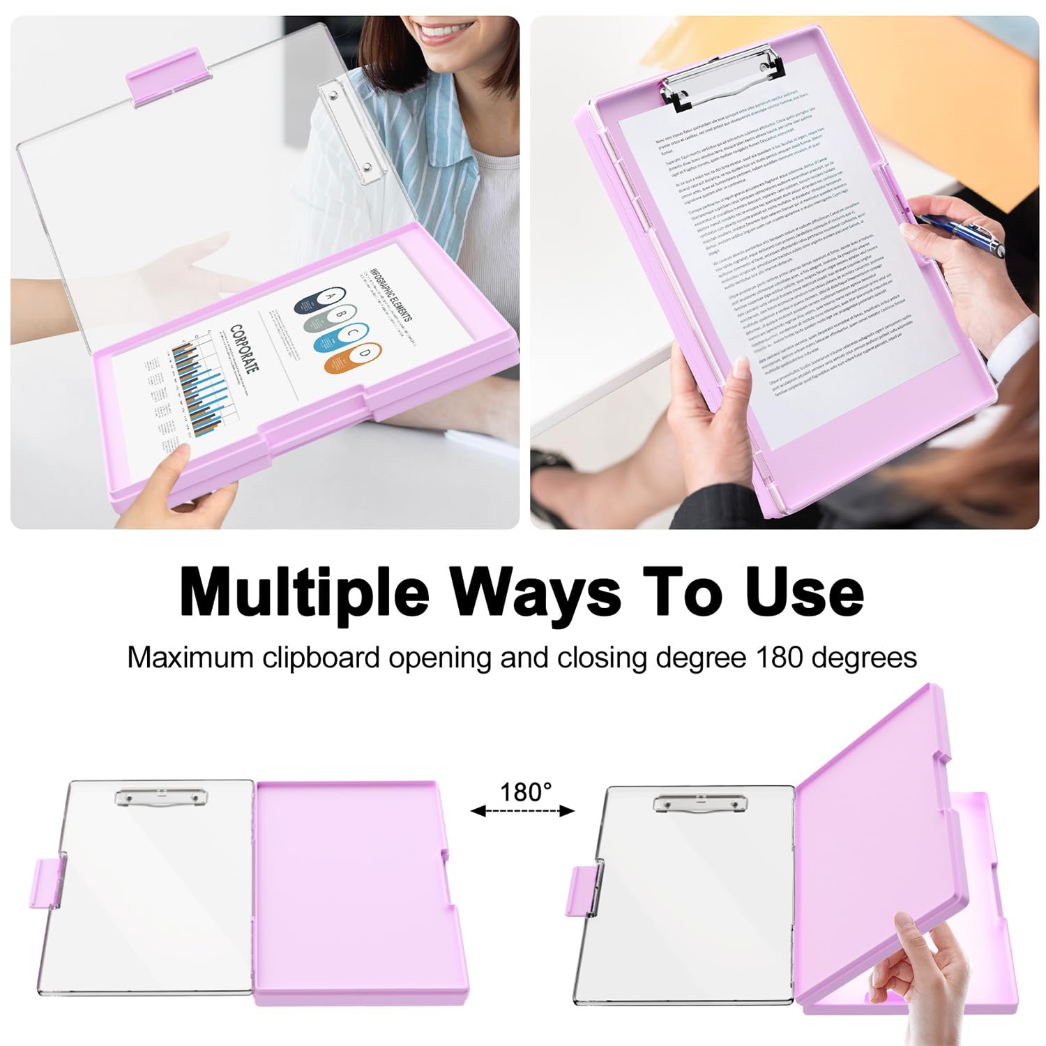 Piasoenc Clipboard with Storage, 8.5 x 11 Clip Boards with 2 Storage Case and A4 Paper Folder, Clear Dry Erase Top Panel - Image 3