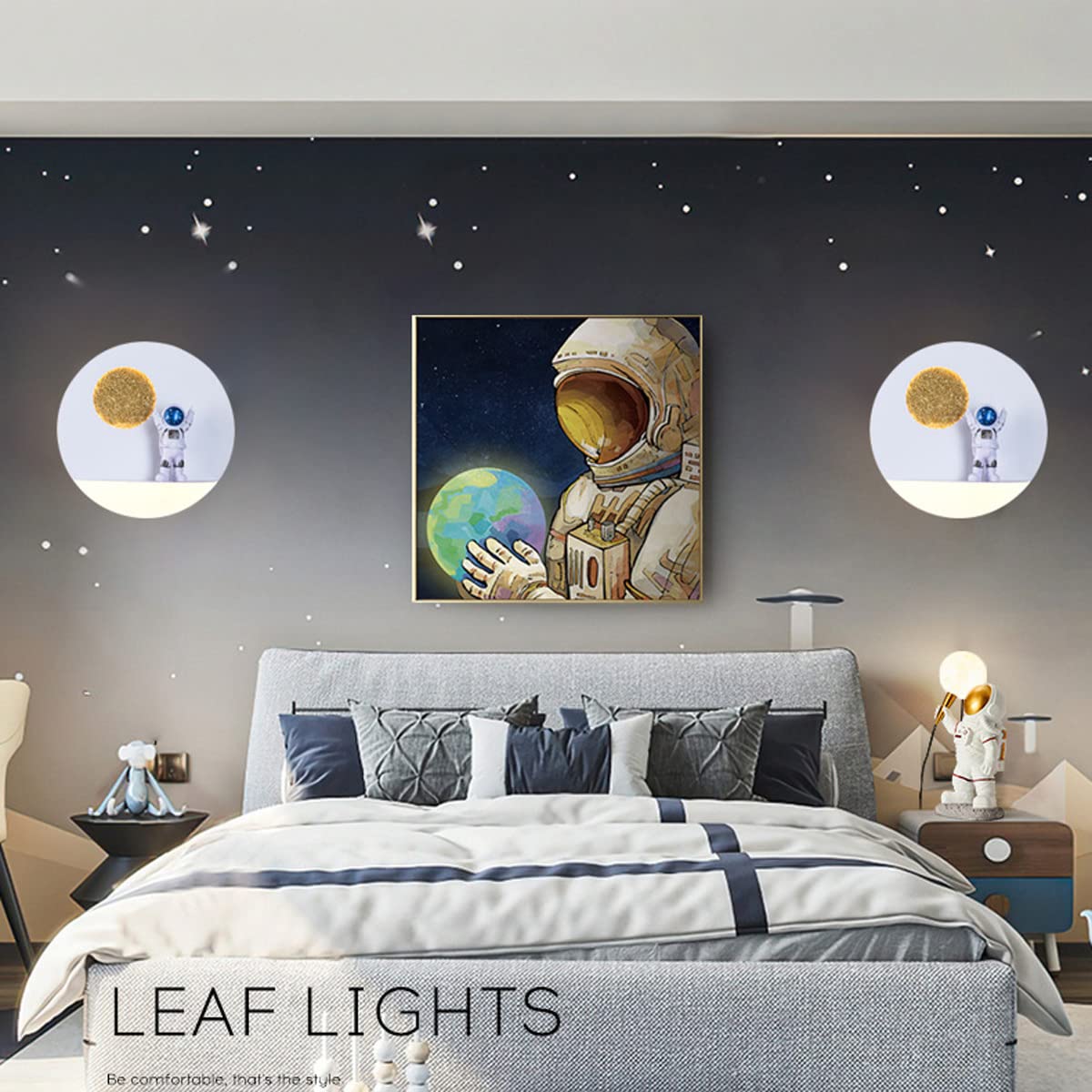 Lampada da parete LED Bambini con Telecomando, 12W Moderna Applique da Parete Astronauta Lampada da Comodino Cameretta Bambini per Ragazzi Ragazze Camera da Letto Metallo Lampada a Muro (A2)