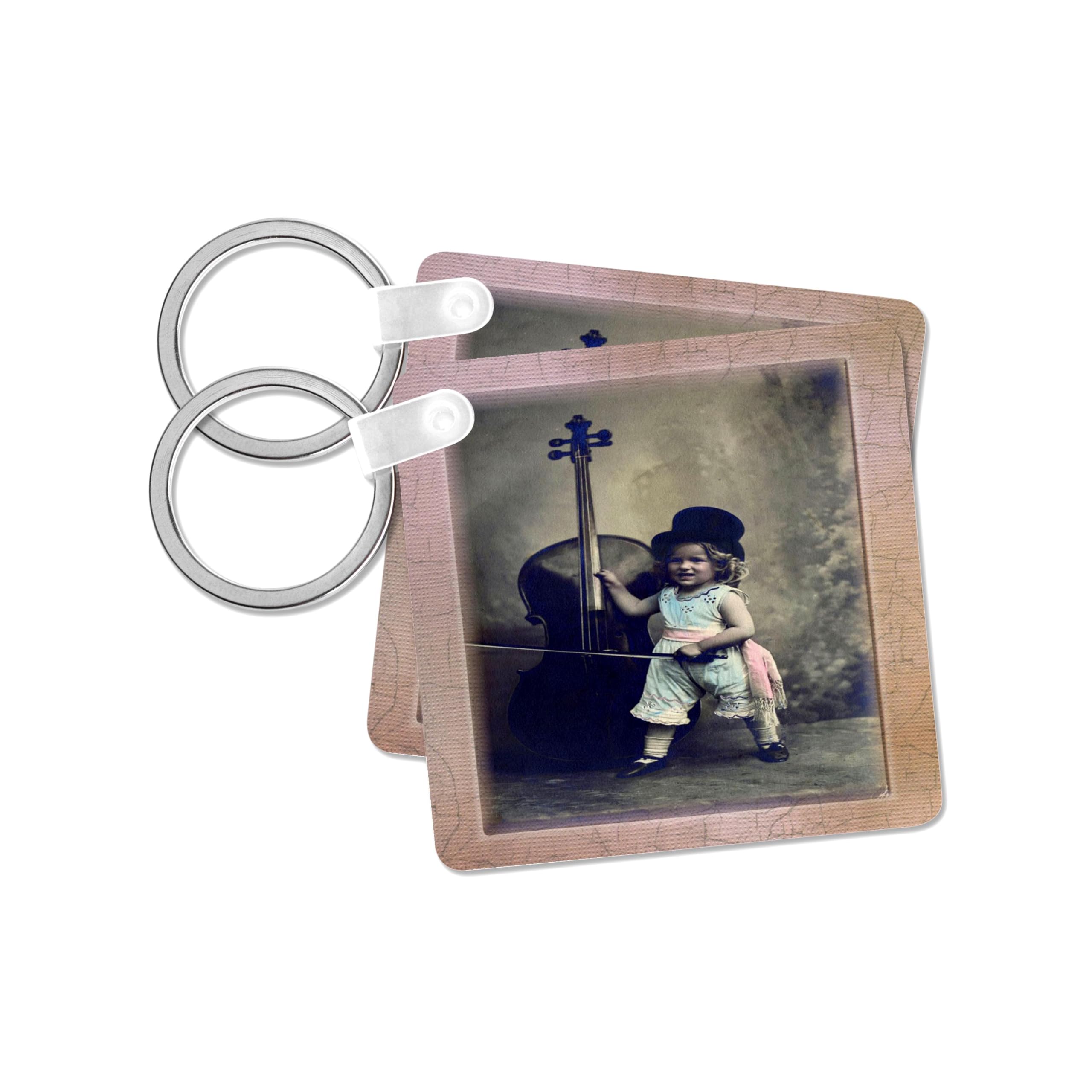 3dRose, Vintage Child with Big Cello, set of 4 Key Chains