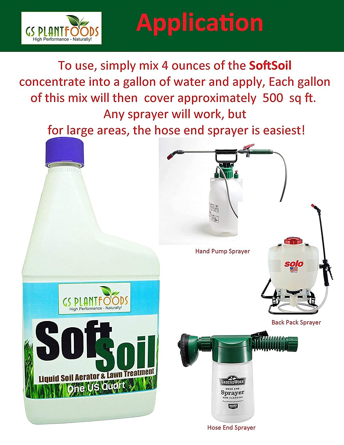 Soft Soil by GS Plant Food- Aireador líquido y tratamiento de césped (1 cuarto de galón) - Aireador líquido para cualquier tipo de césped, todas las estaciones - Ideal para suelos compactos, agua