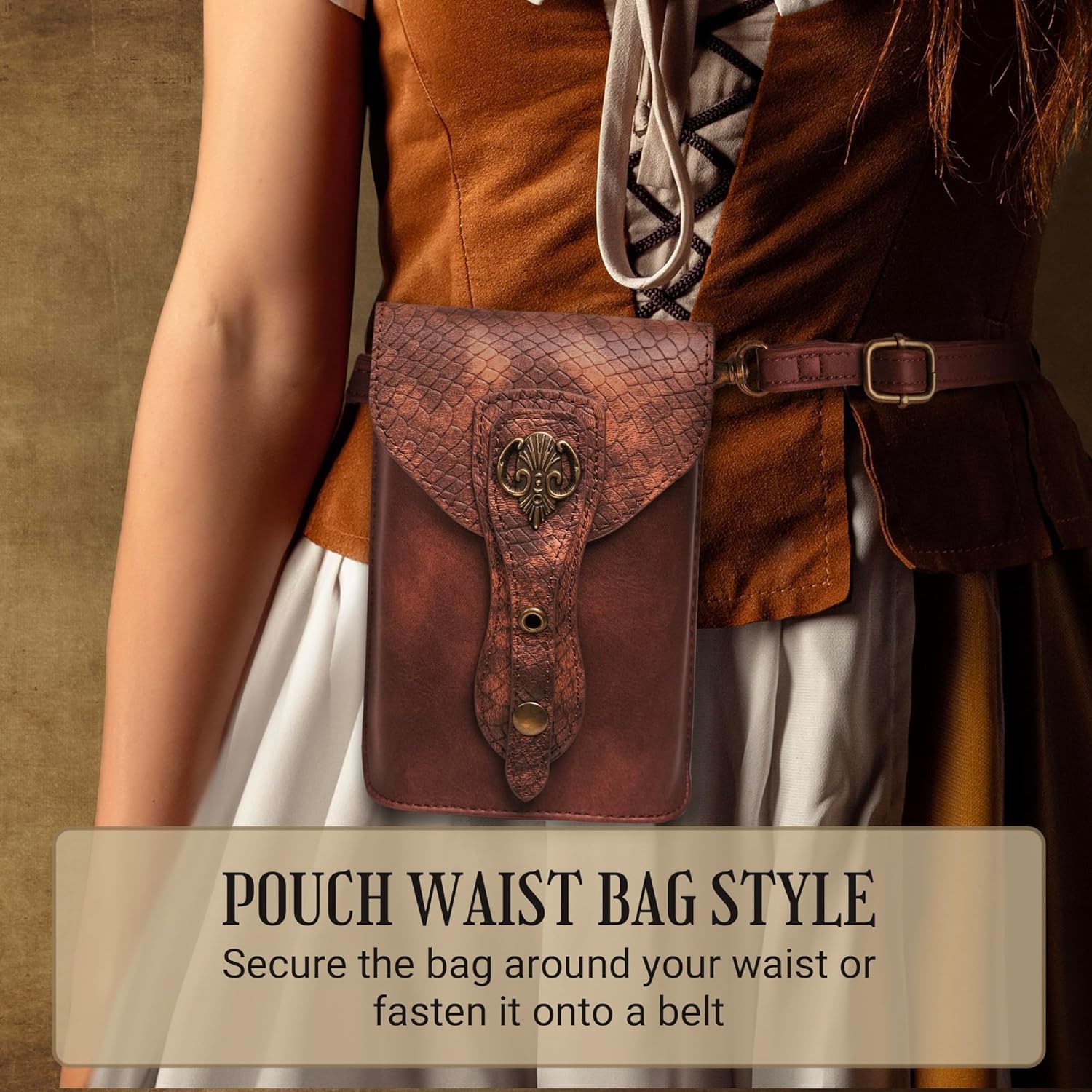 Medieval Leather Belt Pouch – Versatile Renaissance Bag for Ren Faire, Crossbody Cell Phone Holder, and Fairy Accessories - Brown Viking - Image 3