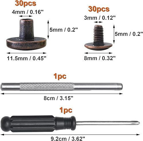 Miniatura 2 de YORANYO Juego de 30 tornillos Chicago de cuero, remaches de metal, remaches para ropa, tornillos de fijación de Chicago con picos y tachuelas para