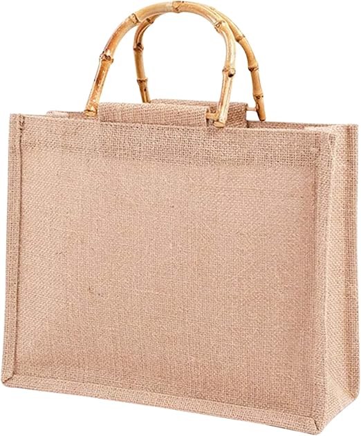 Borsa In Iuta Con Manici In Bambù ABBY-J | Eco-borsa Per La Spesa Vintage | 31x25x10 Cm - 2