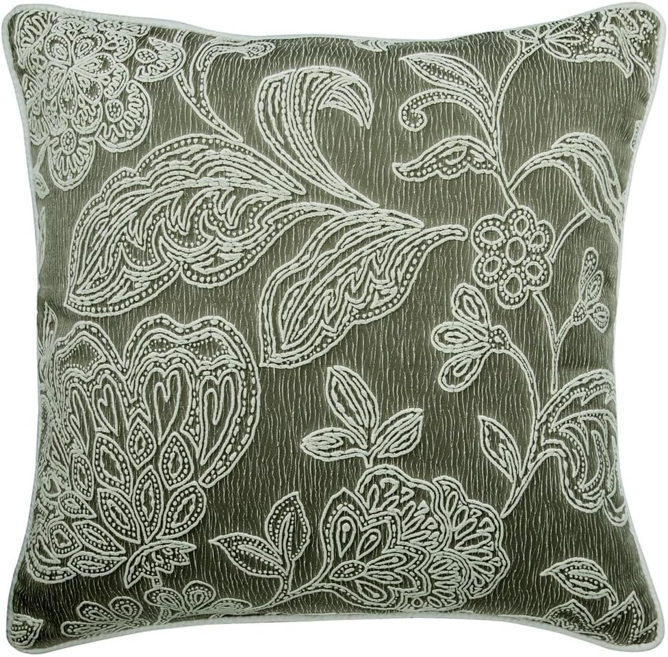 The HomeCentric Cushion Covers, Grey 16"x16" (40x40 cm) Couch Pillow Cases, Jacquard Embroidery Zippered Pillow Covers, Nature & Floral Pattern Victorian Easter - Vintage Tender