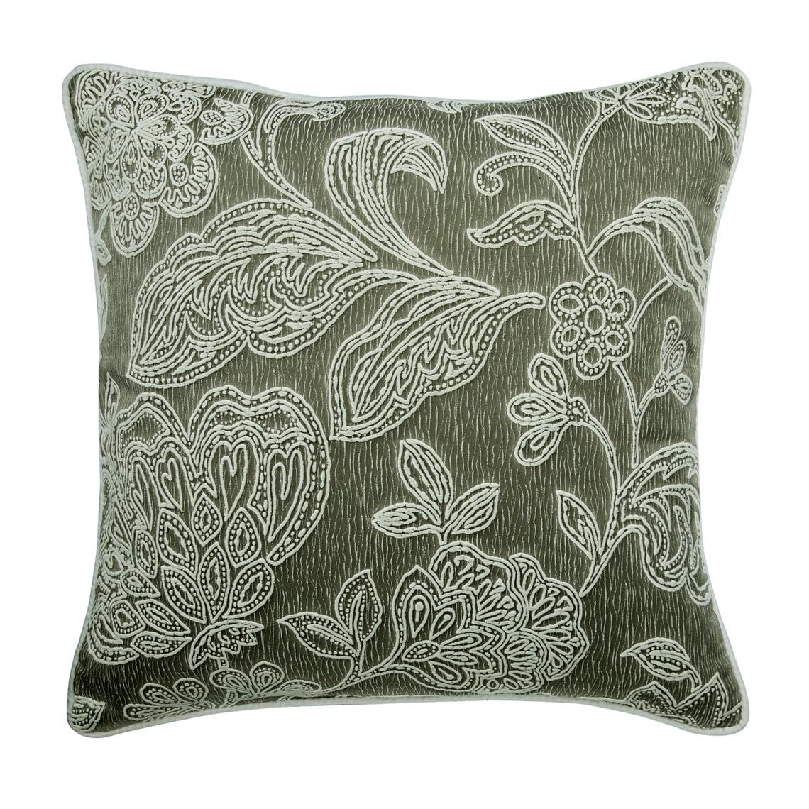 The HomeCentric Grey 14"x14" (35x35 cm) Cushioncase With Zipper, Jacquard Embroidery Cushion Cover Couch, Nature & Floral Pattern Victorian Style - Vintage Tender — image 1