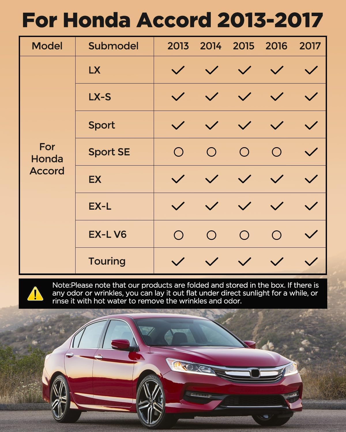 for Honda Accord Floor Mats 2013 2014 2015 2016 2017(Not for Coupe/Hybrid), 9th Gen for Accord LX/LX-S/Sport/EX/EX-L/Touring Heavy Duty TPE All Weather Waterproof Floor Liners Cargo Accessories - Image 2