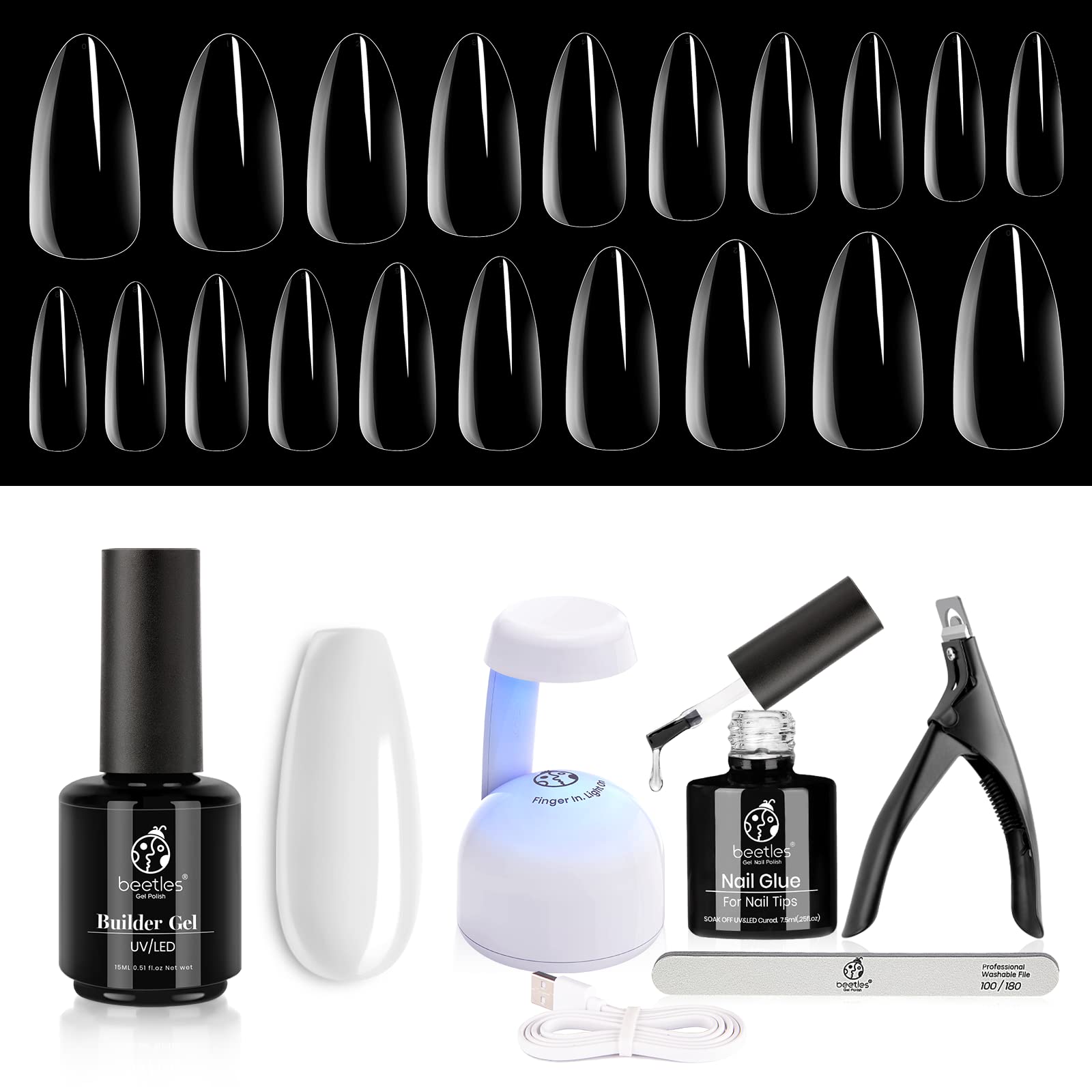 Amazon.com : Beetles Gel Nail Polish Transparent Builder Gel for Nails 5 in  1 Translucent White Color, Easy Gel Tips Nail Extension Kit Medium Almond  Nails : Beauty & Personal Care