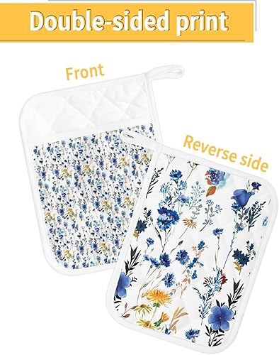 Miniatura 2 de Botanical Leaves 3Pcs Pot Holders for Kitchen,Non Slip & Heat Insulation Terry Cloth Potholder Set with Pocket,Thick Hot Pad Oven Mitts Trivet