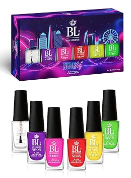 BL Neon Nail Varnish Set - 6 Pack Nail Polish with Trendy Neon Nail Polish Colors-Light Up the Room with Your Choice of Neon Nail Varnish Sets - Quick Dry Nail Polish - Perfect Nail Varnish Gift Set