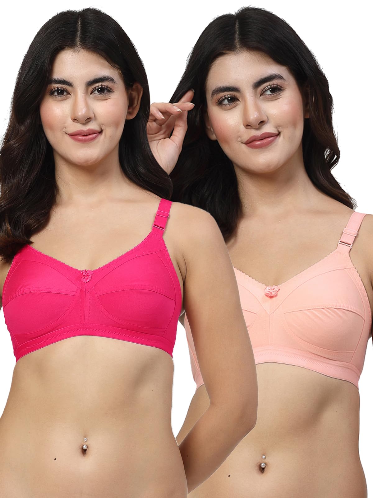 lily Pink, Pink Seamed Non Padded Minimizer Bra (C703-Magenta-Peach)-picture-34