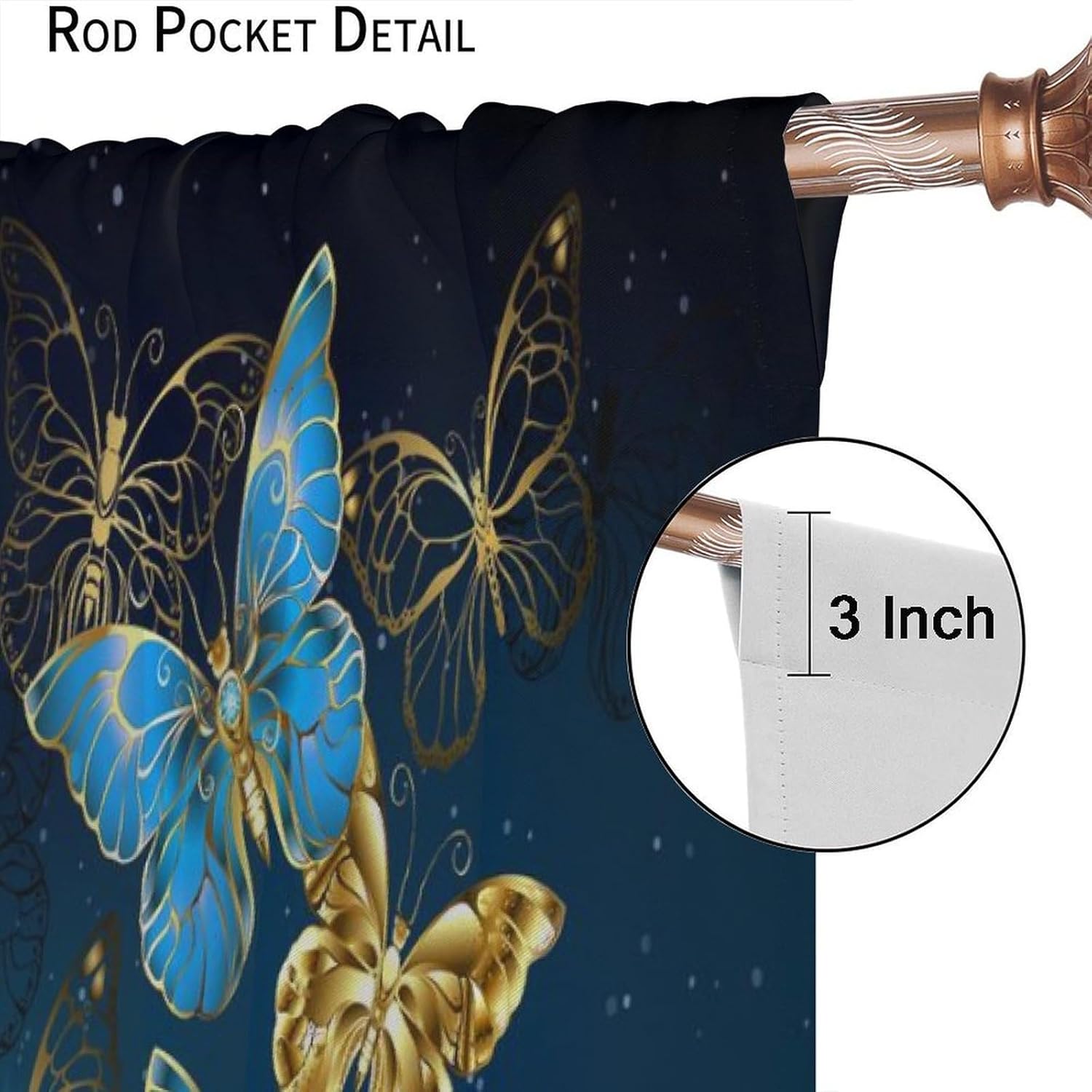 Butterfly Curtains, Starry Sky Galaxy Shining Light Golden Blue Sparkling Windiw Treatments for Girls Woman Teens Bedroom Living Room Home Blackout Drapes 63x63 Inch