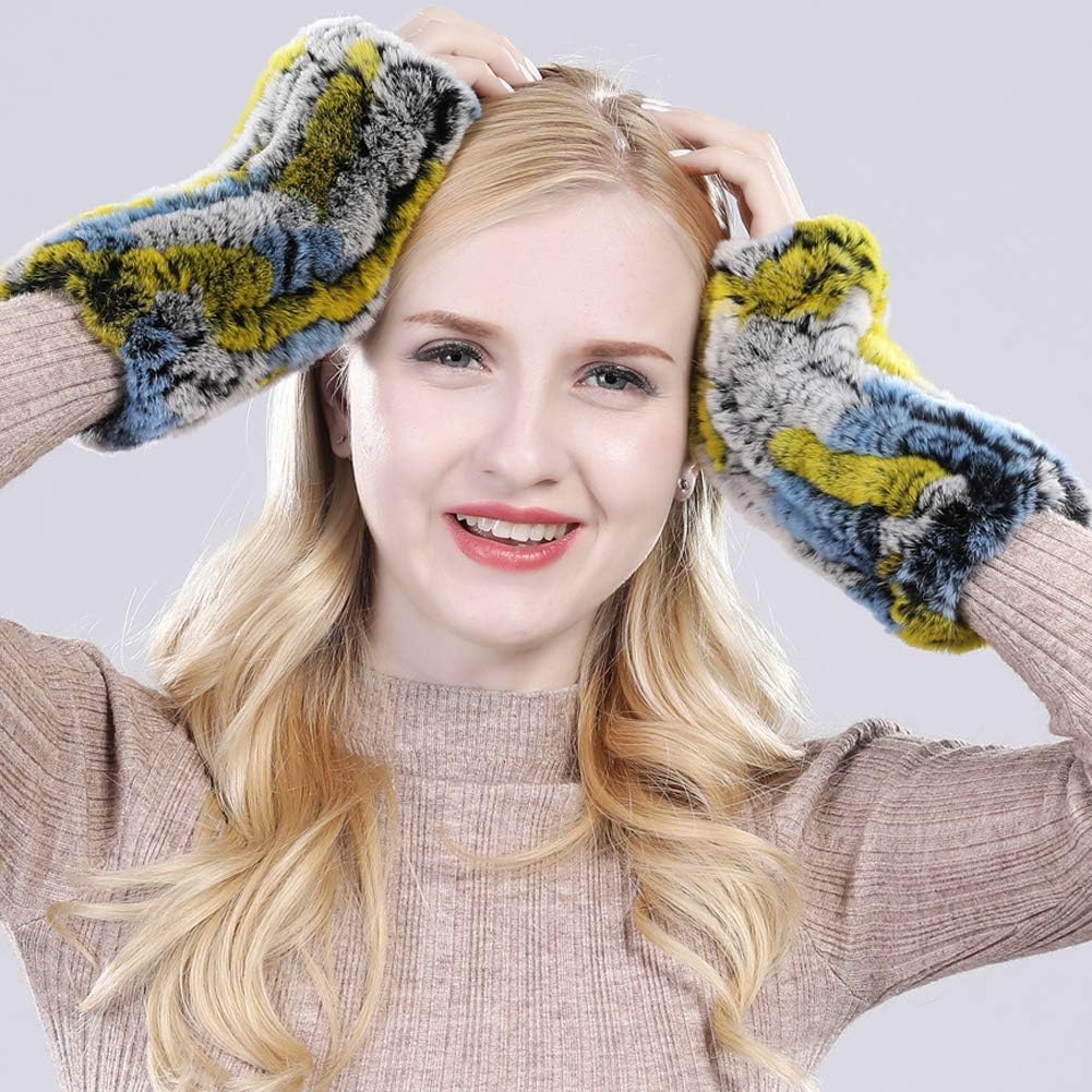 Valpeak Womens Rabbit Fur Winter Mittens Knitted Fingerless Gloves - Image 3