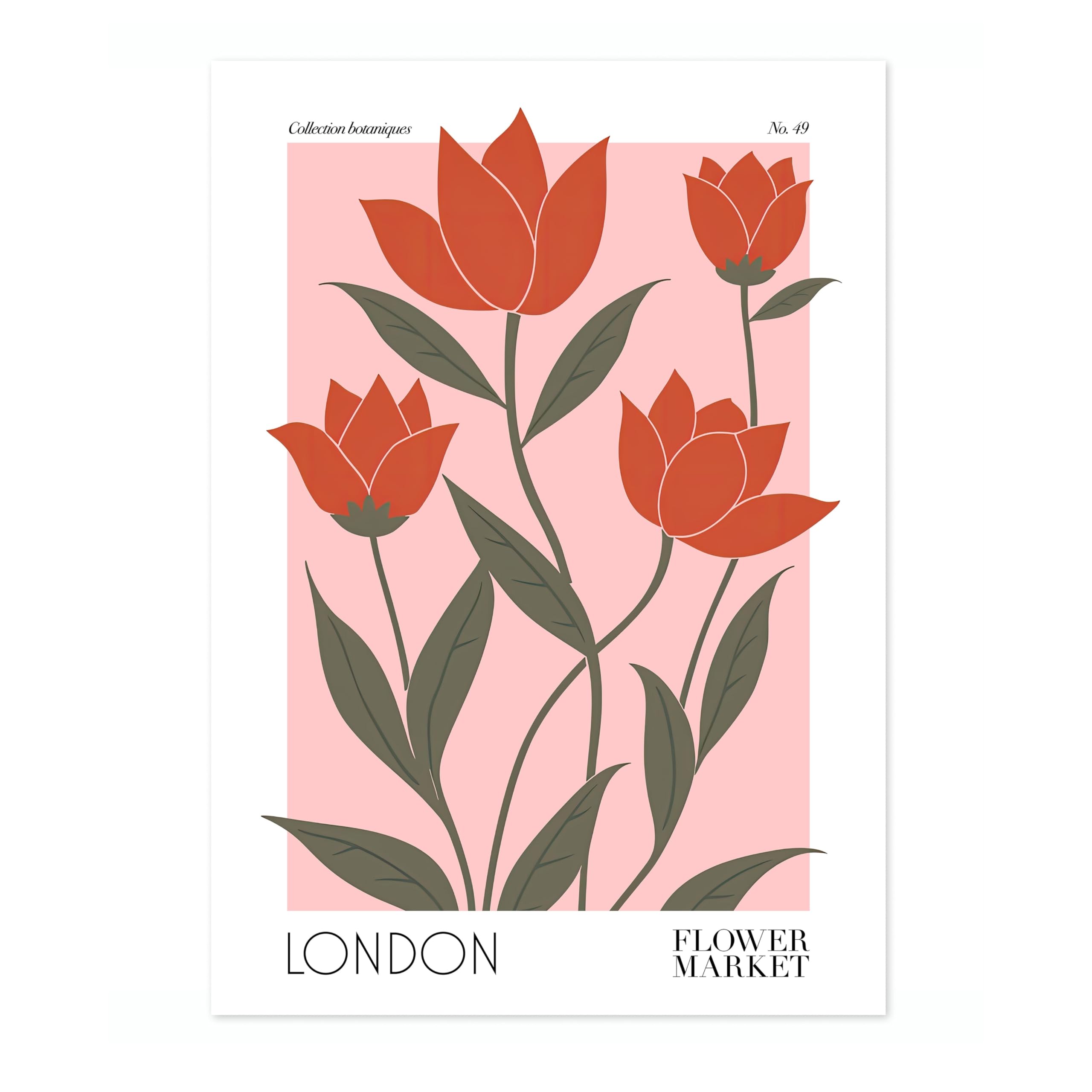 London Flower Market Poster Floral Wall Decor Print Abstract Colourful Minimalist Travel Bedroom Art, Archival Matte, A4 (Print Only) - 29.7x21cm
