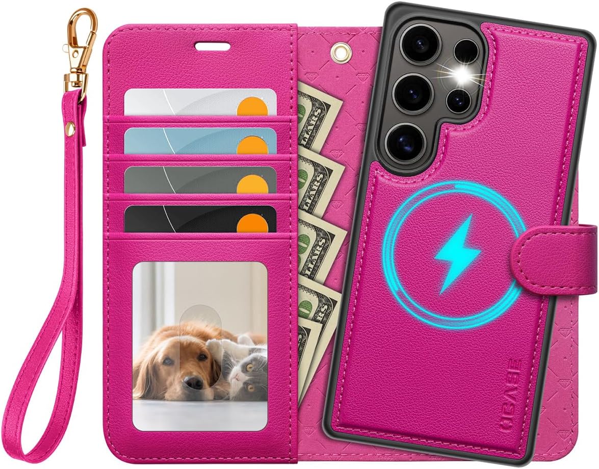 OCASE for Samsung Galaxy S25 Ultra Detachable Wallet Case with Card Holder, [2 in 1] PU Leather Flip Folio Case with RFID Blocking Stand Wrist Strap Shockproof Phone Cover 2025, Rose