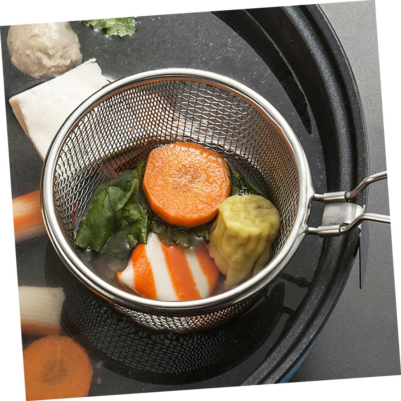 Colador de Malla de Acero Inoxidable con Cuchara y función de Espumadera para Pasta, freír y tamizar Fino en la Cocina