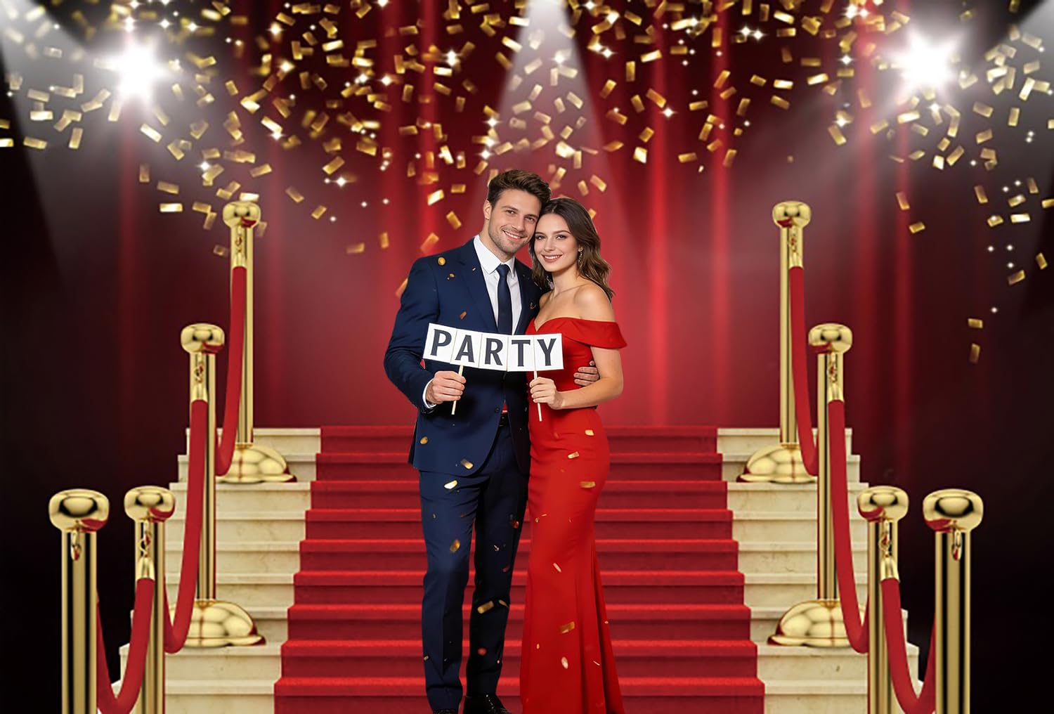 3.6x3m Fotohintergrund Roter Teppich Roter Vorhang Goldband Preisverleihung Fotografie Hintergrund VIP Filmabend Abschlussball Hochzeit Geburtstag Party Dekorationen Photo Booth Requisiten
