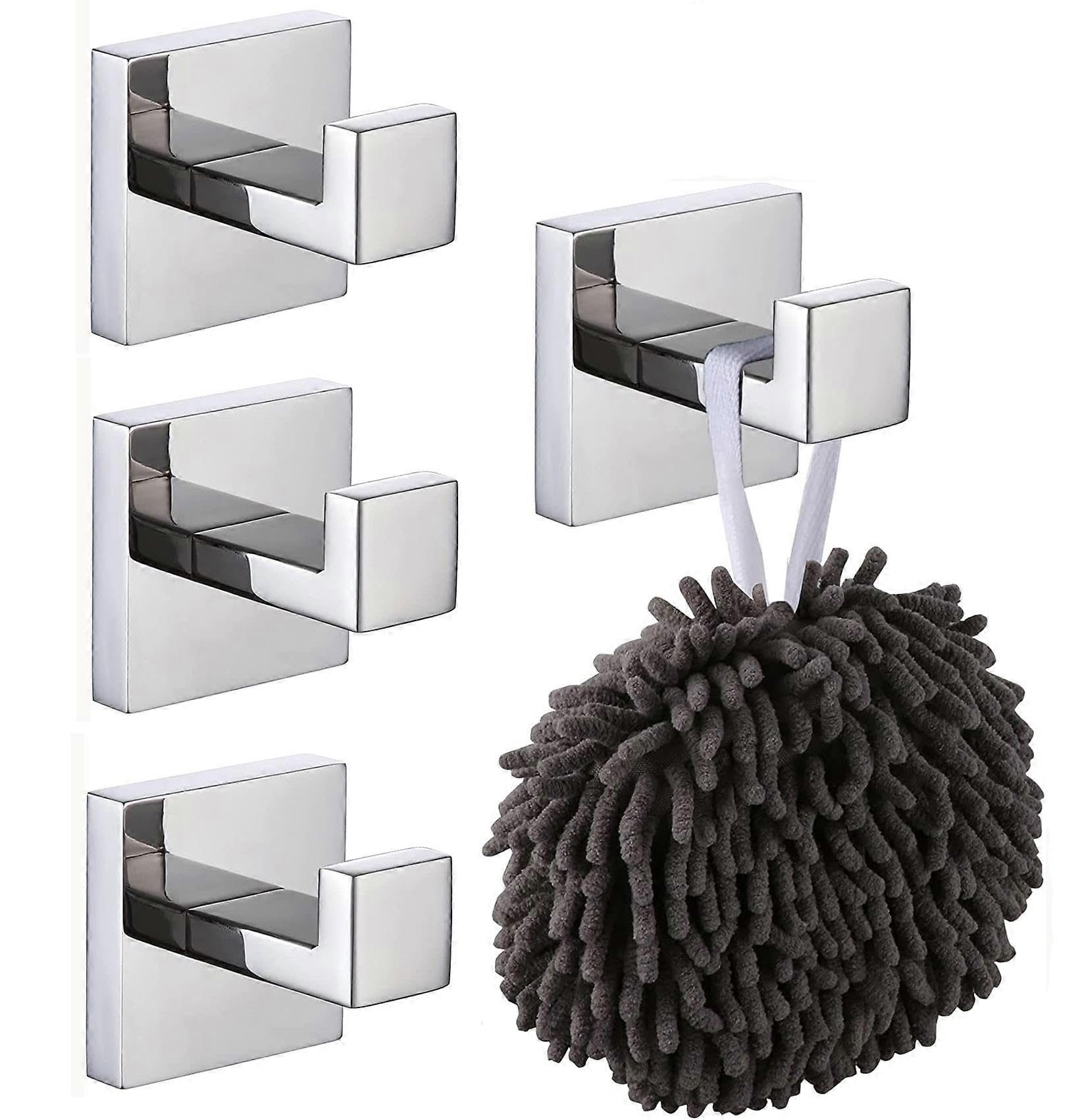 JOYHAPPST Dww-Crochet Mural carr Pour peignoirs Pack de 4, Manteaux, Salle de bain, Cuisine, Garage, Acier inoxydable SUS 304, Chrome Poli B1010CH-P2