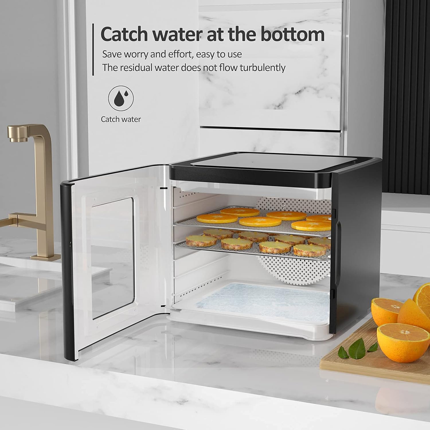 The VERESIX Food Dehydrator showing the integrated drip tray.