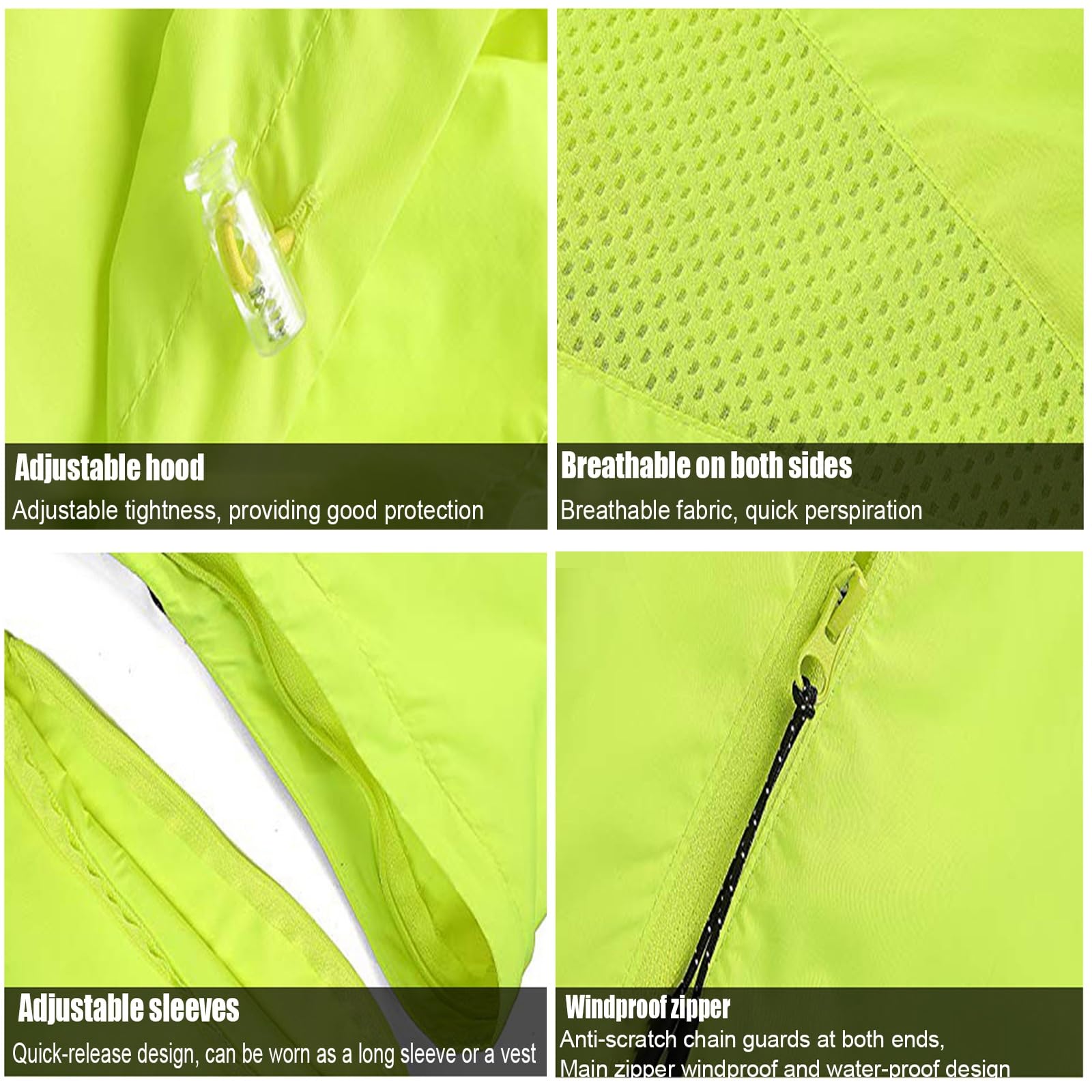Chaqueta Impermeable Hombres, Ciclismo Con Bolsillos Abrigos Con Capucha Plegable