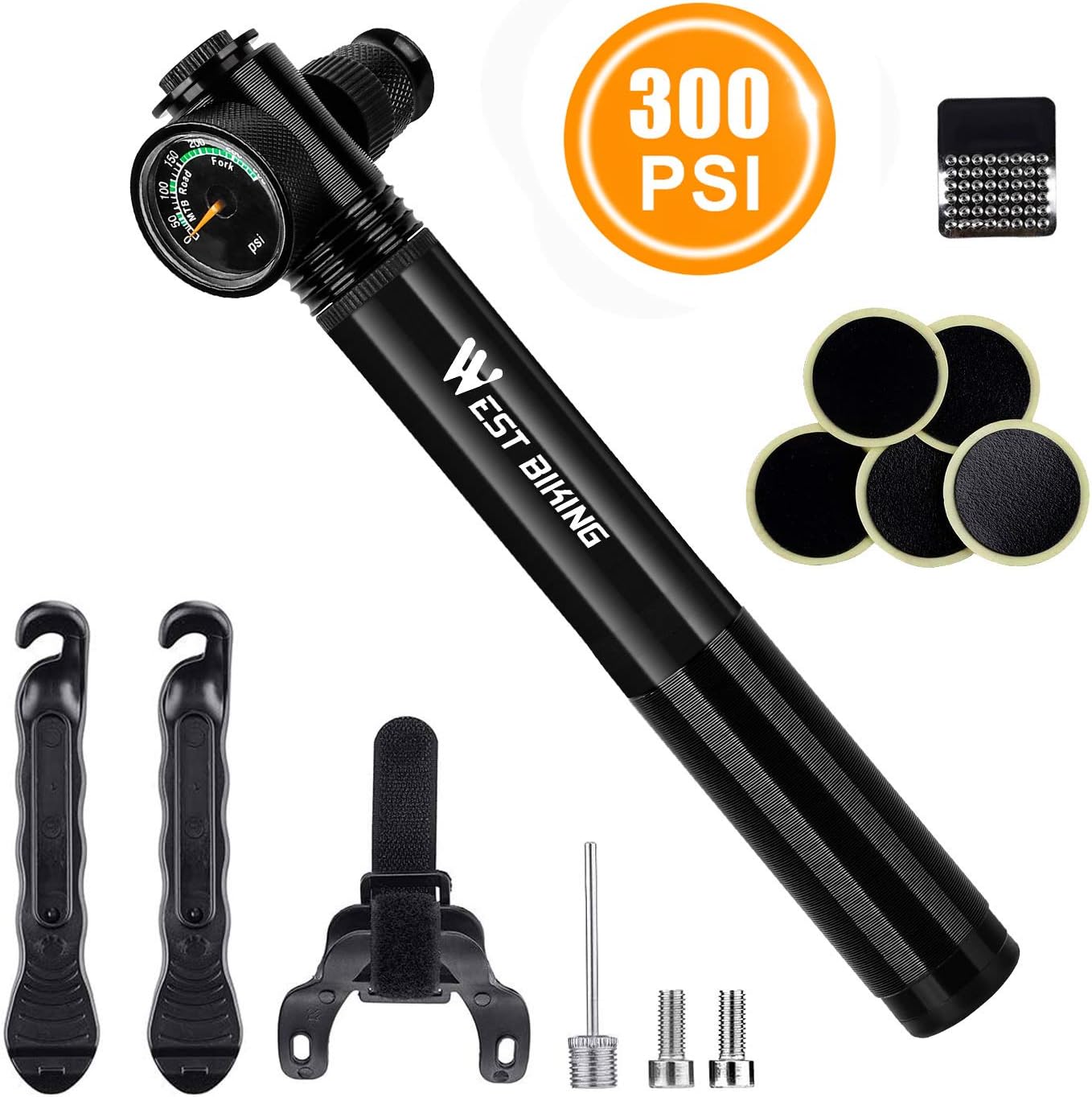 300PSI Mini Bike Pump, Portable Bike Air Pump Fits Presta