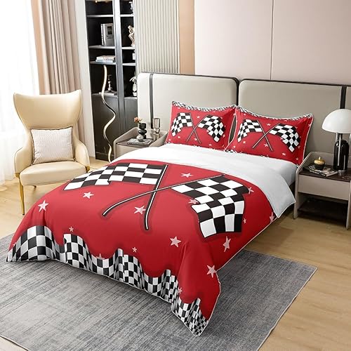 Miniatura 2 de Erosebridal Funda de edredón para niños y adolescentes, 100 % algodón, con temática de coche de carreras para niños y adolescentes, ropa de cama de