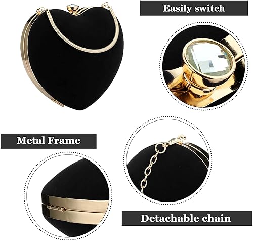 Miniatura 3 de Bolso de mano de terciopelo con corazón para mujer bolso de mano elegante para boda y noche negro, azul, Rosa/Rebel Fun., rojo