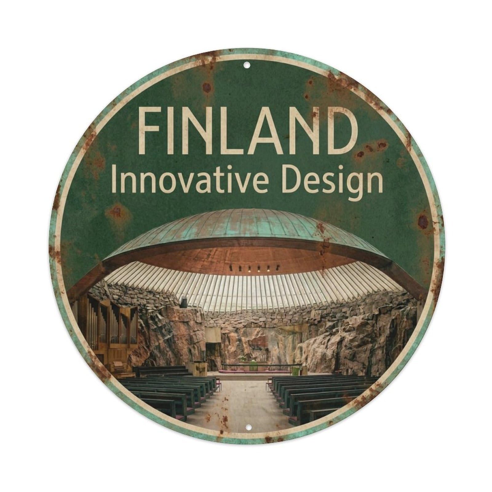 Vintage Travel Finland Innovative Metal Tin Sign Plaque Wall Decor for Cafe, Club, Garden Round Metal Poster 8x8Inch