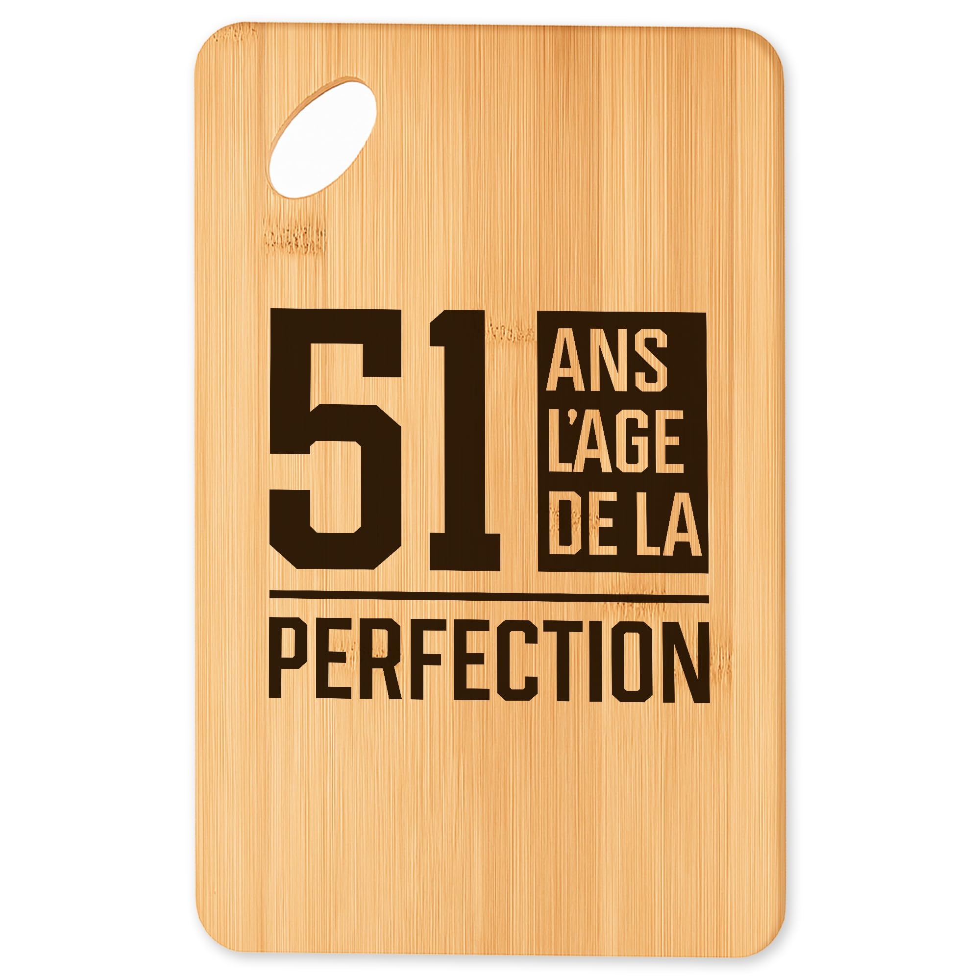 Planche à découper et plateau apéro en bambou gravé 51 ans pour cuisine et barbecue