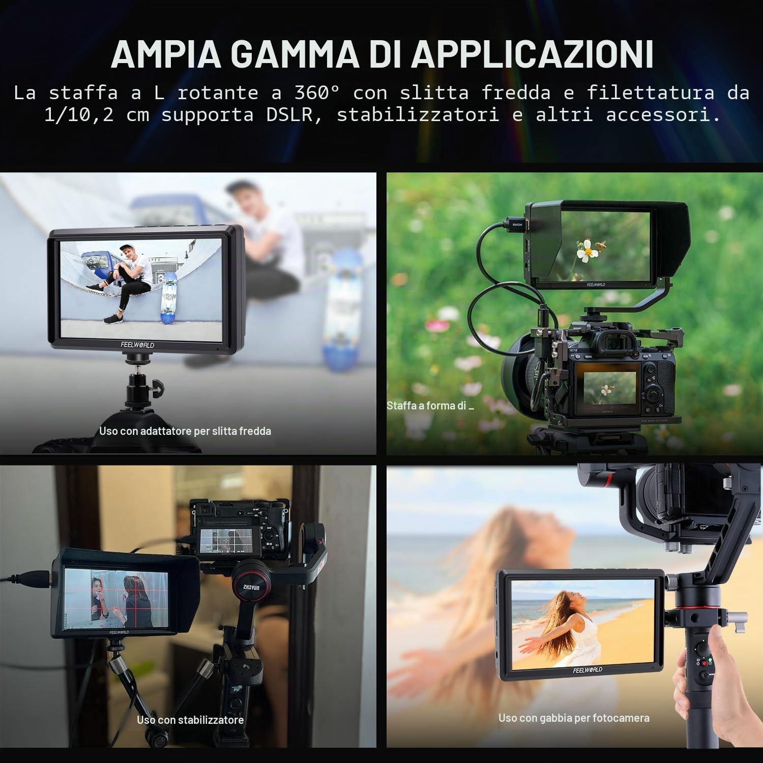 FEELWORLD FW568 V3 Monitor da campo per fotocamera 4K da 6 pollici con batteria da 2800mAh Monitor DSLR Full HD 1920x1080 3D lUT Borsa per il trasporto, parasole,Peaking Focus Assist HDMI Input/Output