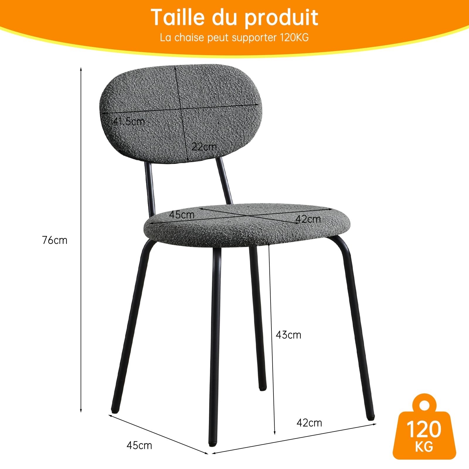 WAFTING Chaises de Salle à Manger Lot de 4, Chaise de Cuisine Empilables, avec Coussin en Tissu Teddy et Pieds Métalliques, pour la Salle à Manger, Cuisine, Salon, Chambre-Gris Foncé