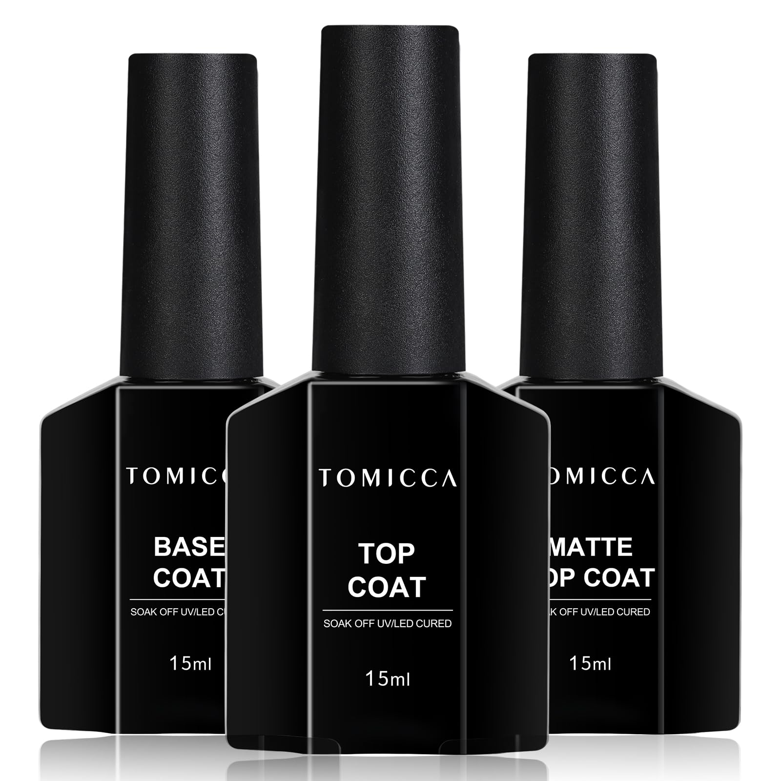 TOMICCA Professional Gel Nail Polish Set with Base Coat & Top Coat - 3x15ml No Wipe Matte and Glossy Finish UV/LED Soak Off Nail Polish for Home Salon Use in UAE - Long Lasting Chip Resistance
