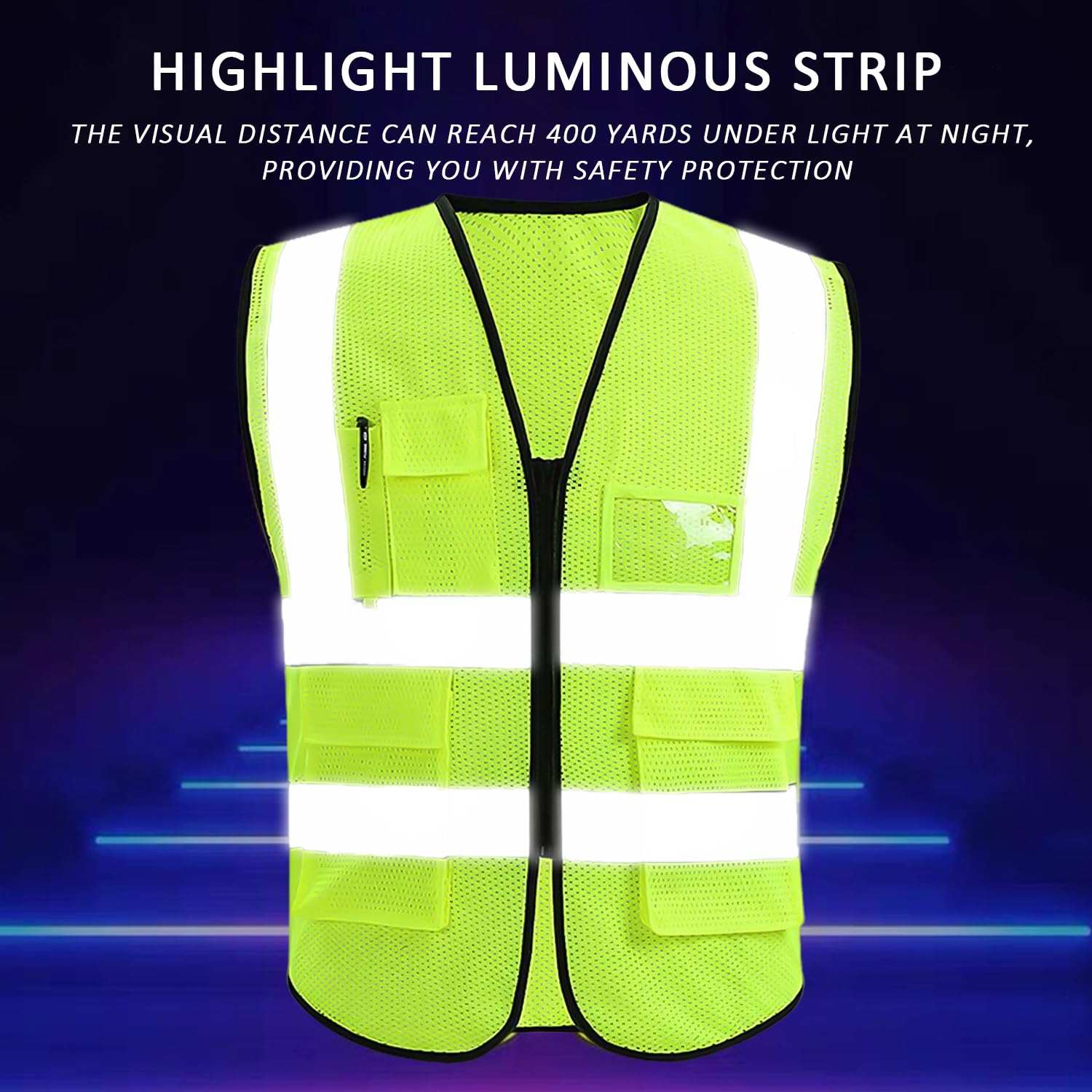 1 x odblaskowa żółta fluorescencyjna kamizelka bezpieczeństwa z kieszeniami do jazdy na rowerze, żółta, jeden rozmiarrozmiar
