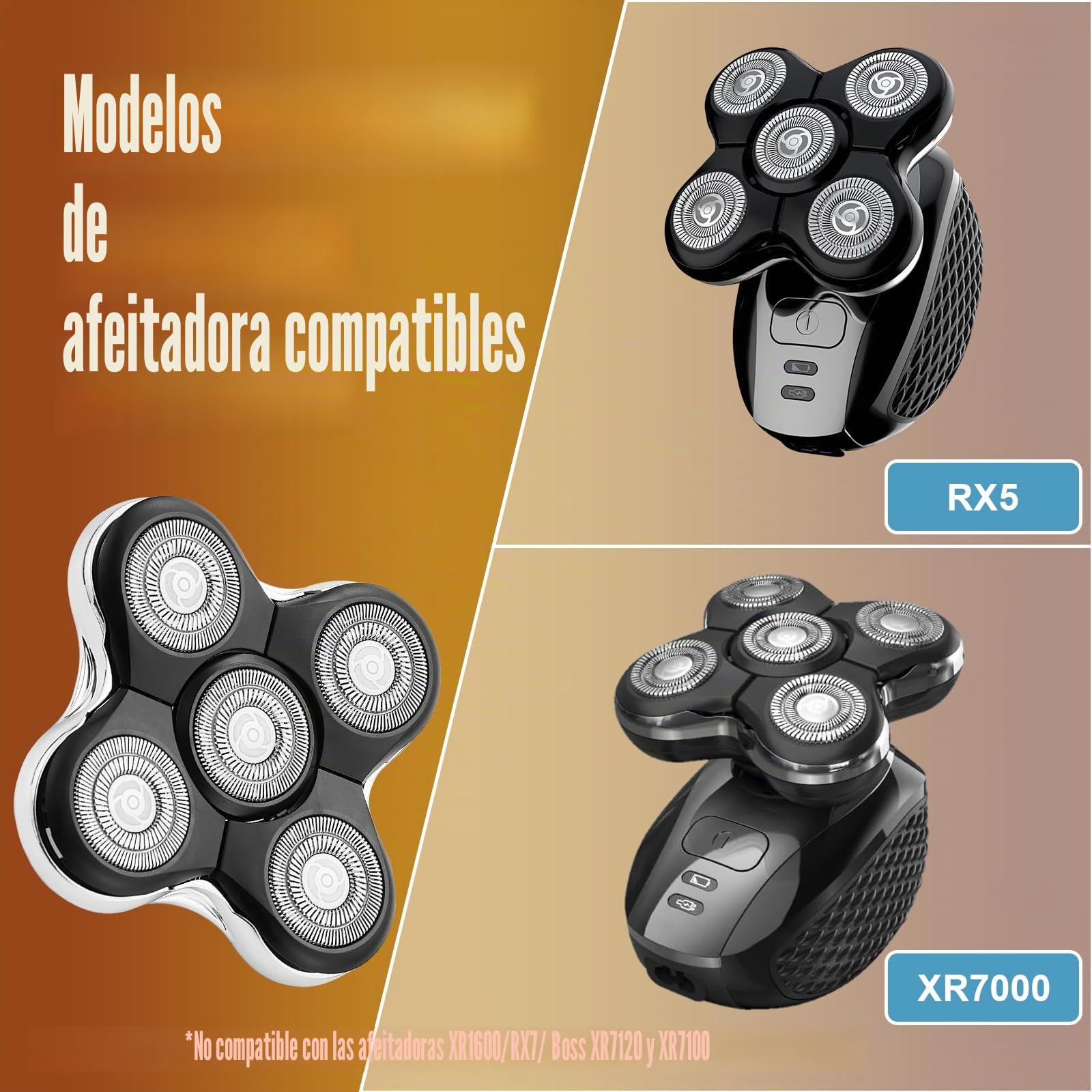 RX5 - Juego de 3 cabezales de afeitar compatibles con Remington Balder Pro XR1500, XR1501 y RX5