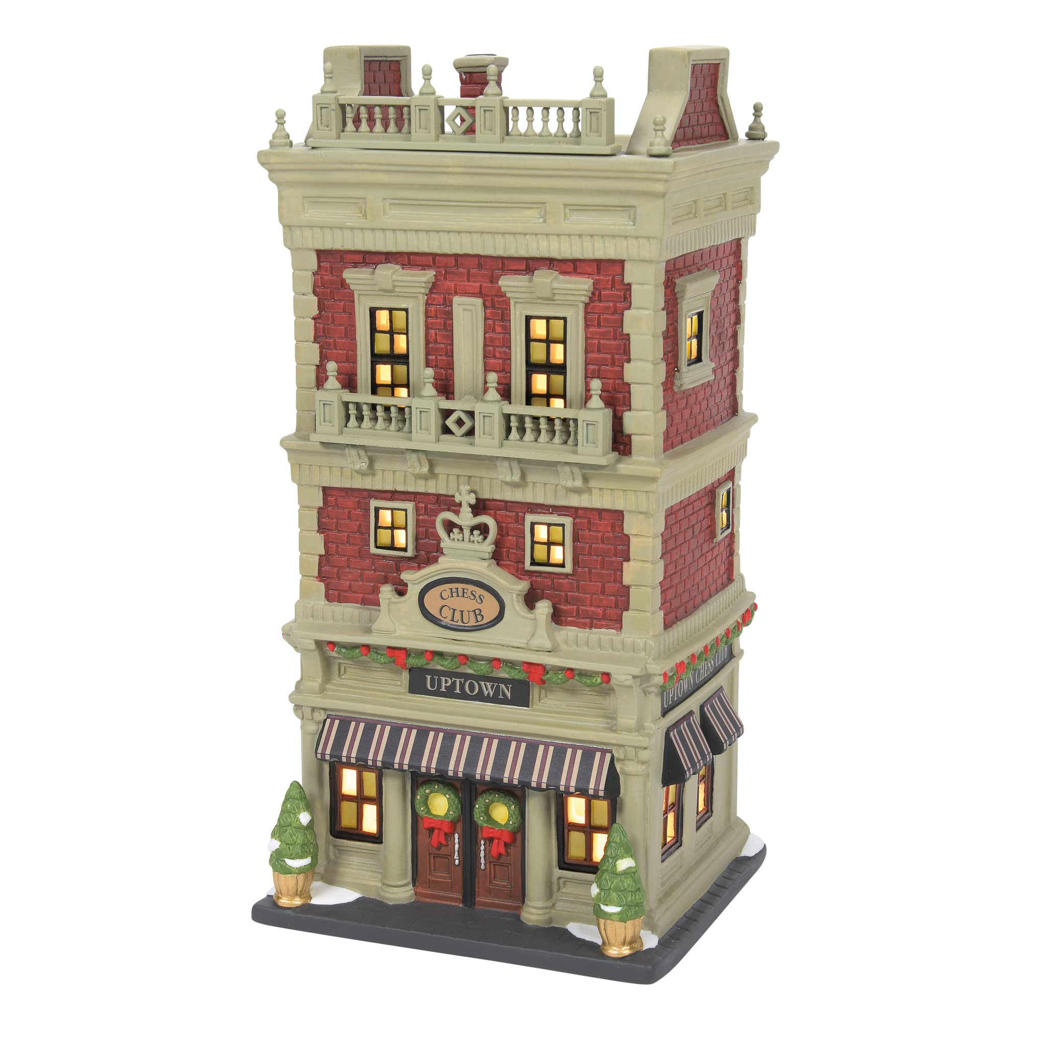 Christmas in The City Village Uptown Chess Club Lit Building, 8.7 Inch, Multicolor