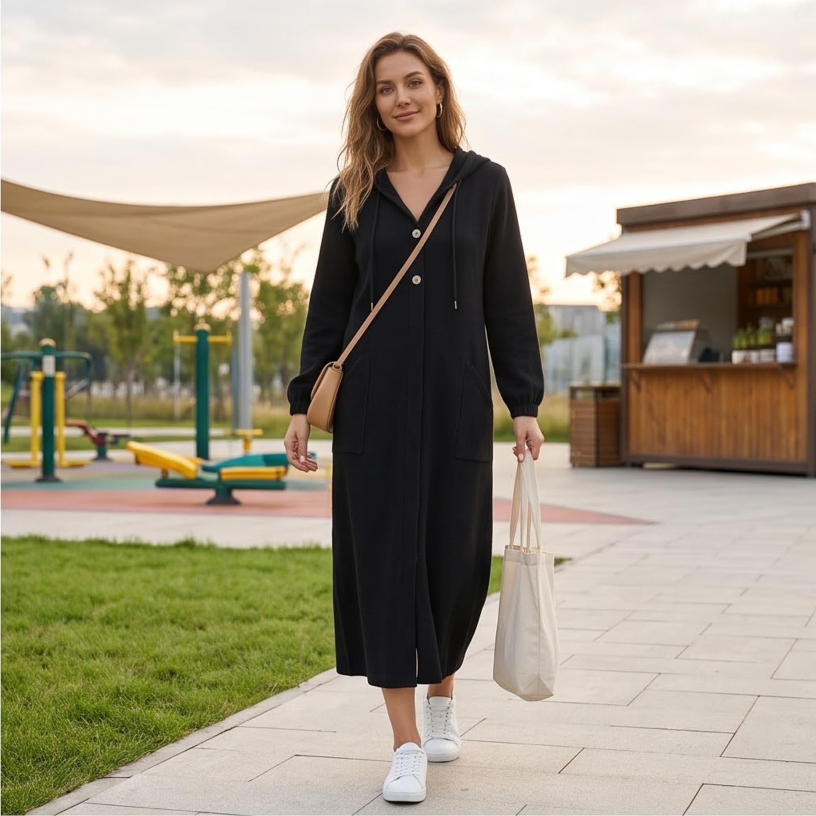 FUPODD Mantel Damen Lang Kapuzenjacke Mit Taschen Wintermantel Hoodie Jacke